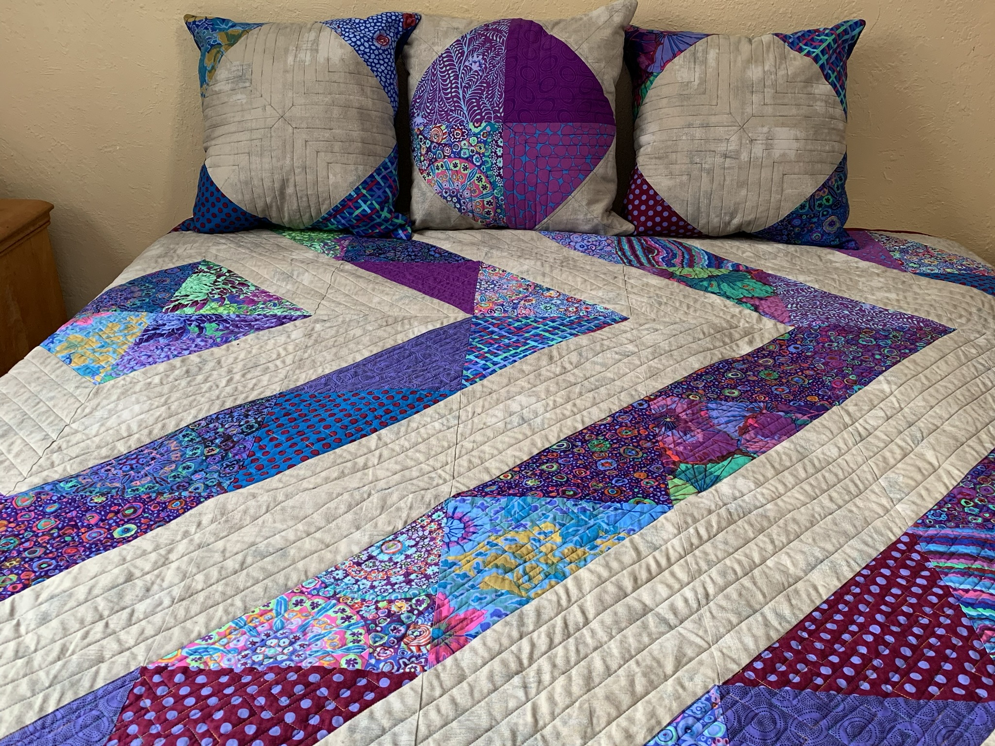 Evan’s Quilt with three matching pillows by Michele Urbany Neely Puluti, made for her son