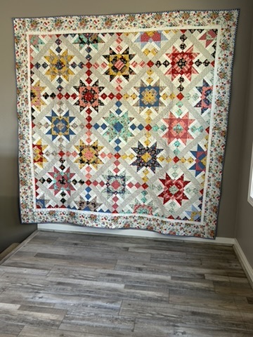 My Favorite Quilt by Michele Urbany Neely Puluti, showing a large sampler quilt with colorful star blocks, geometric piecing, and floral borders