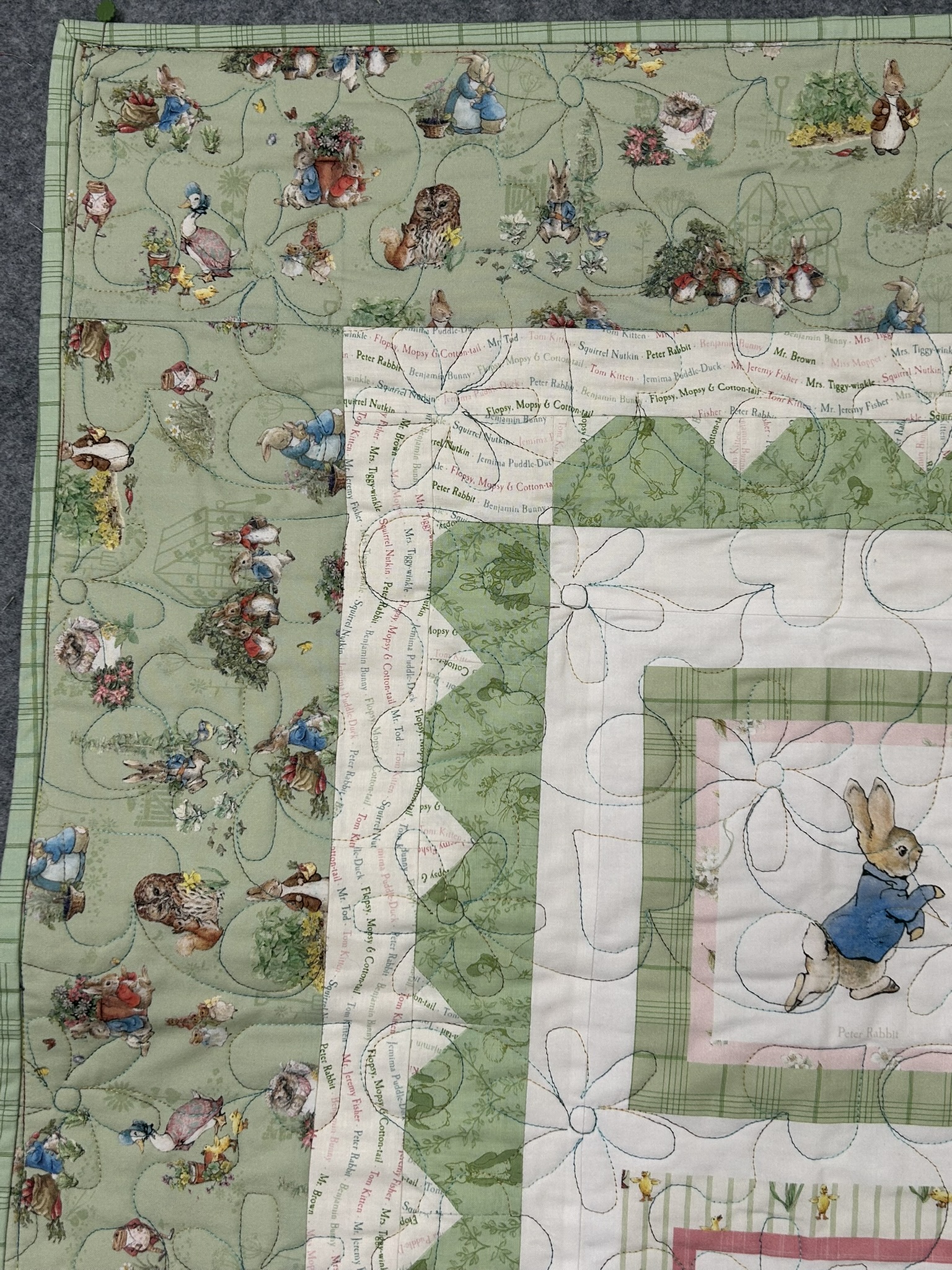 Border and corner construction detail from the Beatrix Potter Peter Rabbit baby quilt