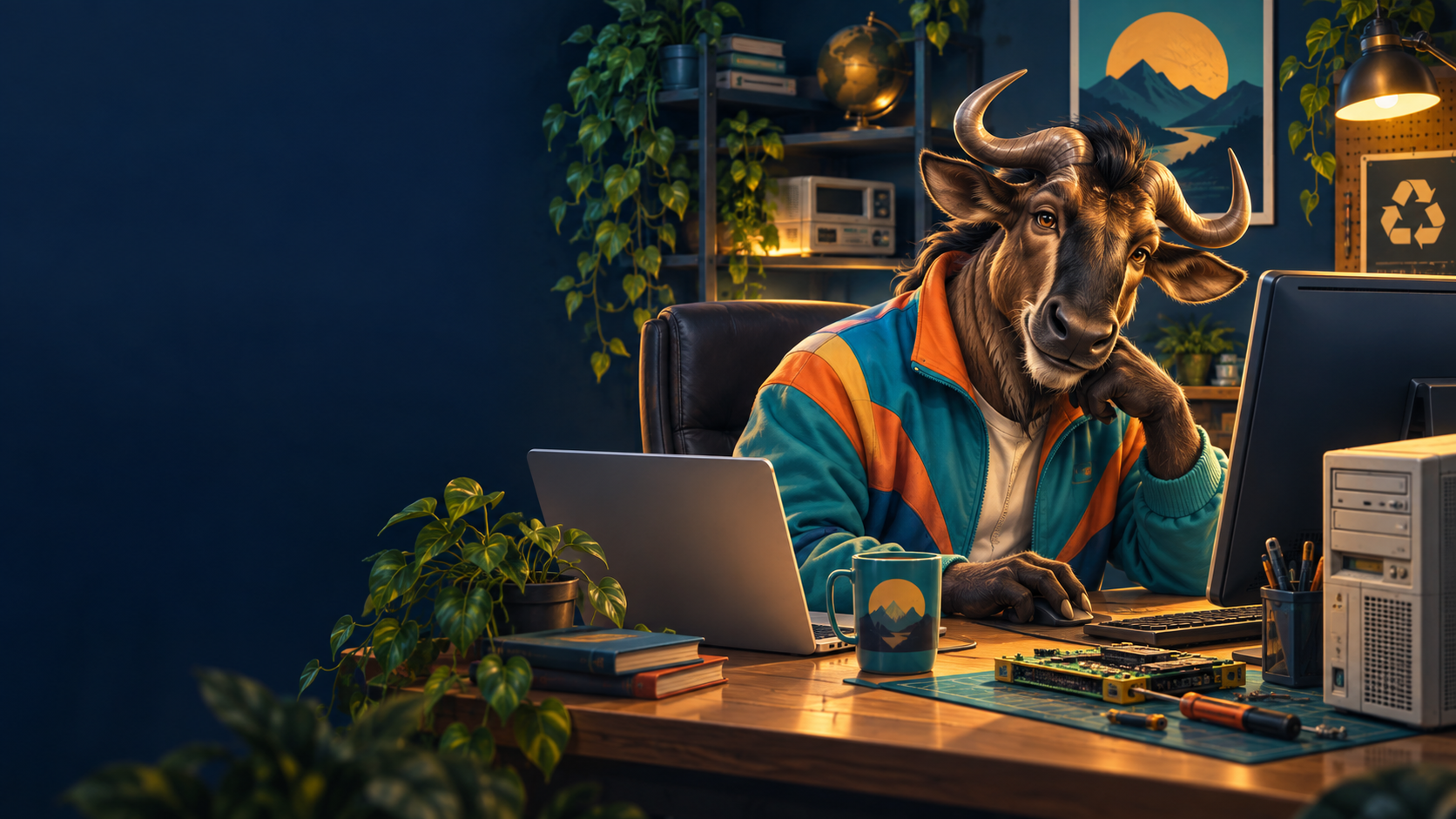 Gnu-themed Apple & PC Computer illustration
