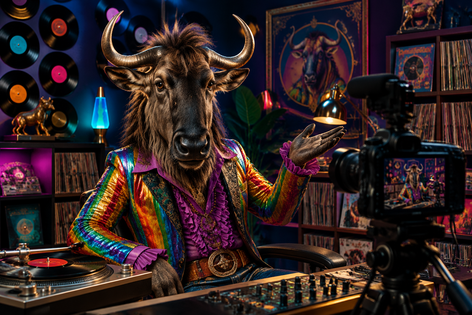 GNUWHIT creator in a record-filled video studio
