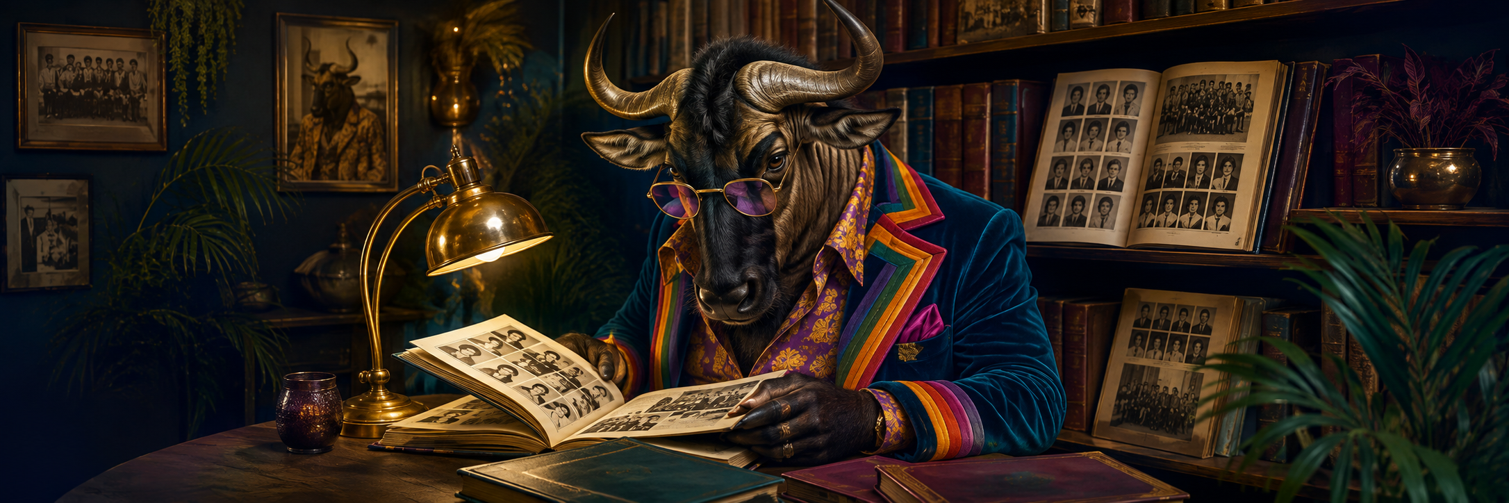 Wildebeest browsing vintage school yearbooks